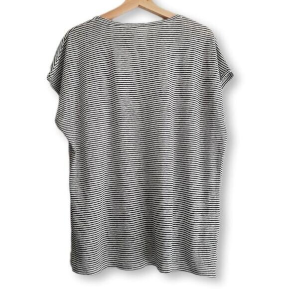 C&C California 100% Linen Stripe Navy & White Tee Sz L - Picture 2 of 10